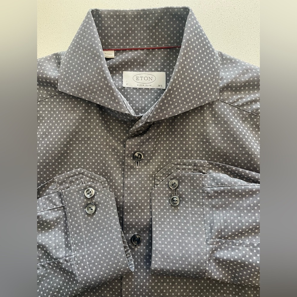 ETON - all cotton grey pattern dress shirt Size 37 (14.5”neck) slim fit